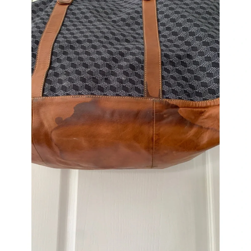 Barrington Geometric Cube Print Canvas Tote Bag Leather Trim Navy Racing Large